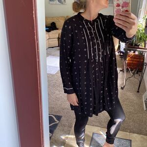 ZARA textured tunic dress flowy ruched long sleeve size medium babydoll